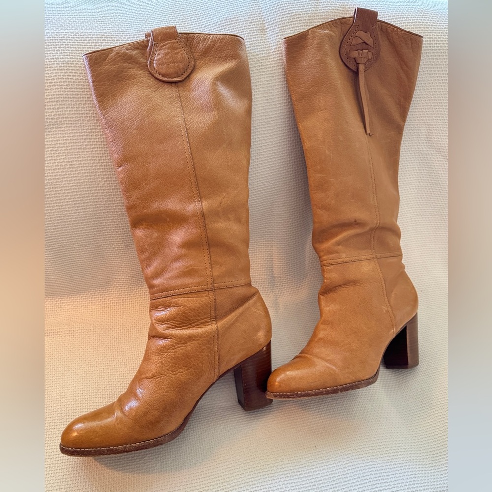 Coach Tan Leather Heeled Boots, sz 10 - Picture 7 of 9